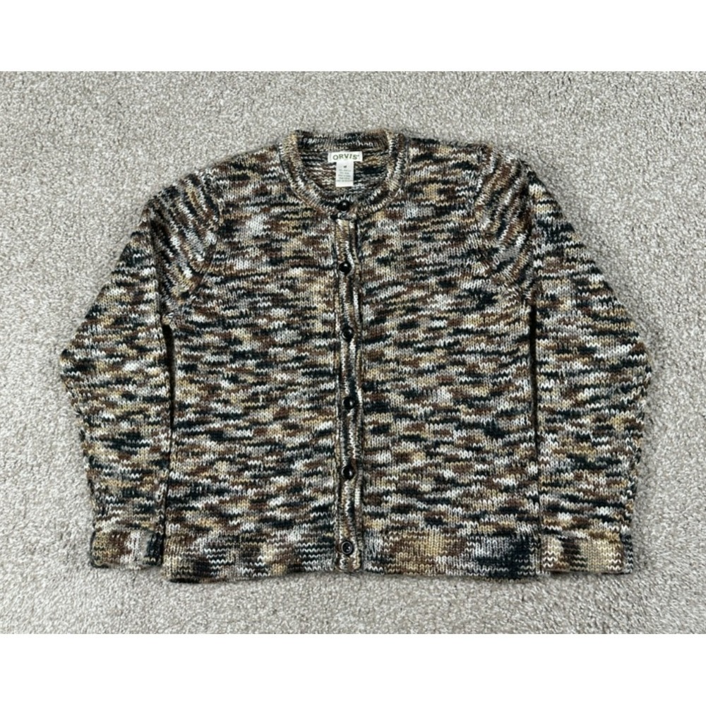 Orvis Cardigan Sweater Womens Medium Multicolor‎ Geometric Wool Blend Outdoors
